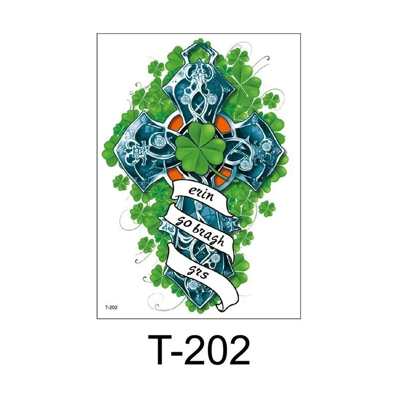 Clover Green Old Dwarf St. Patrick's Day Disposable Tattoo Sticker for Party In Arm Neck Leg Adult and Children Decora Graffiti