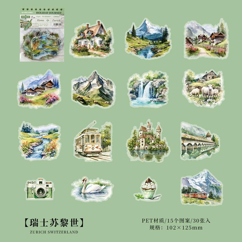 PET Architecture Material Sticker Pack Holiday Journey Series Journal DIY for Scrapbook Craft Creative Supply