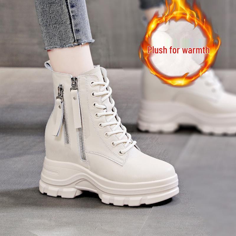 2025 Autumn Women's Genuine Leather Hidden Heel Martin Ankle Boots - Versatile Style with Thick Sole for Petite Sizes.