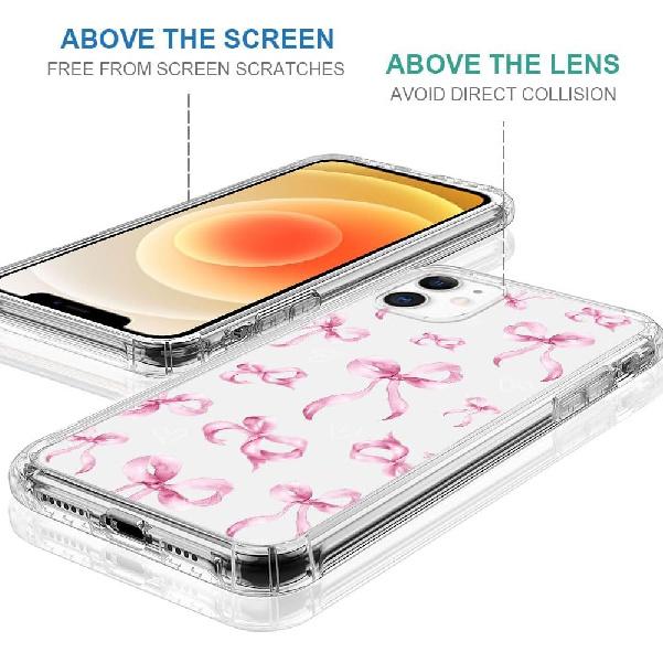 for iPhone 12 Mini Case Clear,TLT Pink Bow Transparent Soft Shockproof Protective Slim Thin Bumper Pattern Design Phone Case