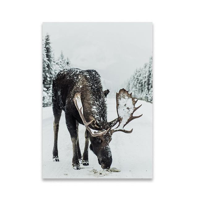 Christmas Posters and Prints Winter Scene Forest Cabin Deer Canvas Painting Nordic Wall Art Print for Home Room Decor No Frame