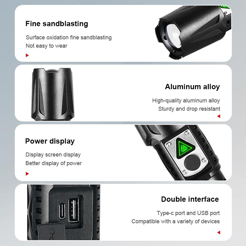 Powerful LED Flashlight Aluminum Alloy Portable Torch USB ReChargeable Outdoor Camping  Flash Light