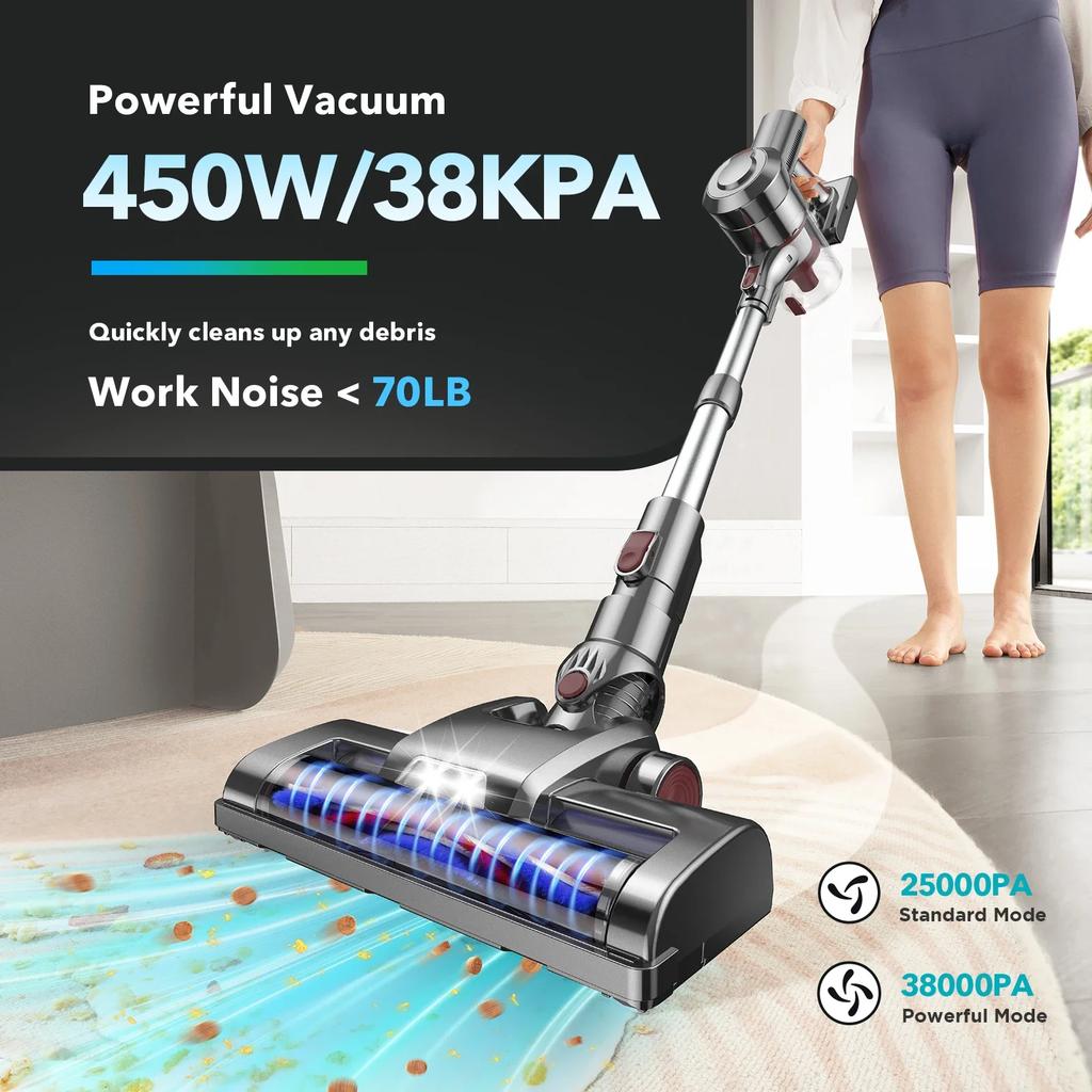 SZRSTH Akku-Staubsauger, 38000 Pa/450 W, 50 Min. Akkulaufzeit, 2500 mAh, für Haushalt, Tierhaare, Teppiche und Holzböden