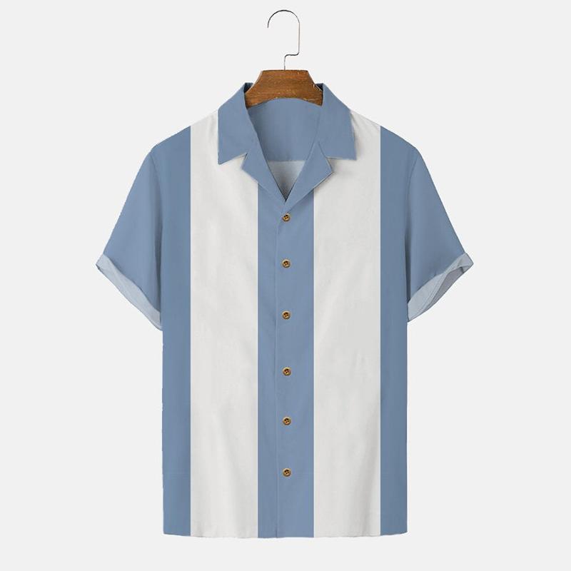 Men's Summer Hawaiian Shirt 3D Stripe Printed Short Sleeved Shirt Holiday Short Sleeved Beach Top T-shirt Men's Large Shirts