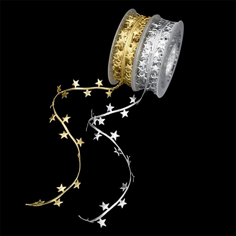 Embossed belt Christmas tree pentagram decorative belt gift floral polyester ribbon 10m