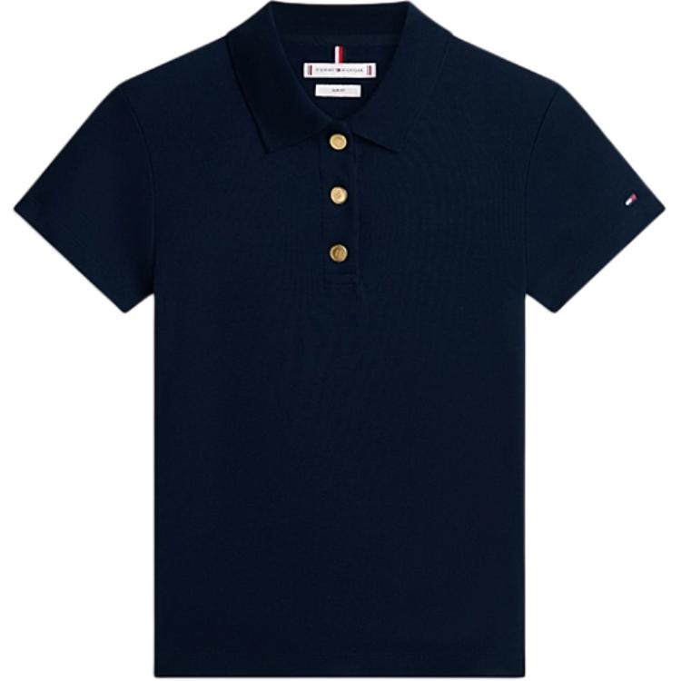 Tommy Hilfiger Slim Fit Short Sleeve Gold Button Polo Shirt Women Tops WW0WW49252-C1G