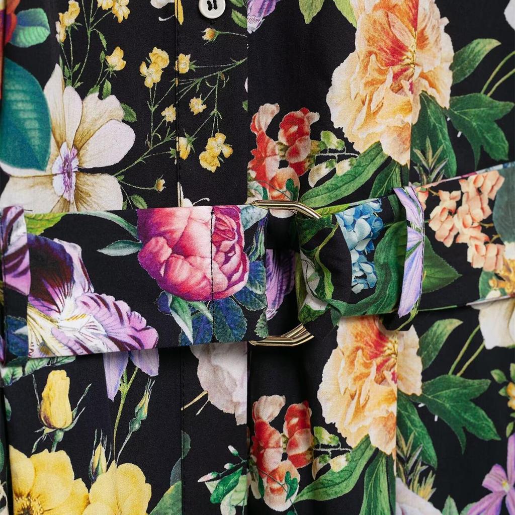 Spring 2025 Women's Floral Print Slim Fit Poplin Midi Dress