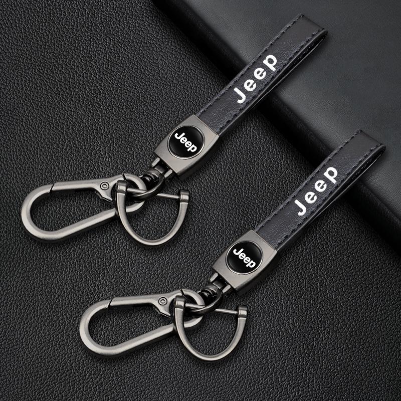 Cup Holders Leather Car Keychain Key Ring Anti-Loss Men Women Couple Gifts For Jeep Wrangler Grand Cherokee Avenger Compass Wago