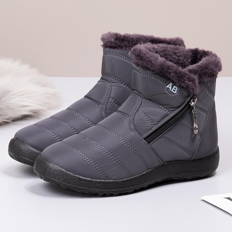 Winter men s and women s cotton shoes zipper low tube velvet round cotton boots waterproof snow boots high top casual large size shoes 44 серый 4229₽