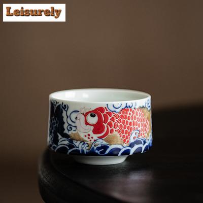 2pc/set Chinese Dargon Fish Ceramic Teacup Handmade Master Cup Large Mouth Straight Mug Puer Tea Bowl Drinkware Kung Fu Teaware