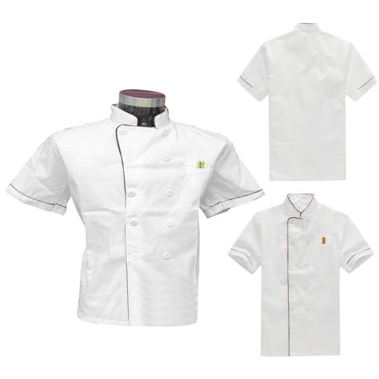 Uniforme da Lavoro da Chef Cameriere a Doppio Petto Manica Corta da Uomo Ristorazione T-shirt Top