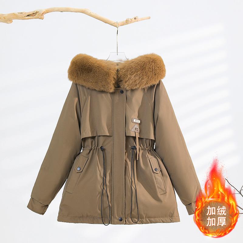 Thickened pie overcomes schoolgirl winter new waist and thin hooded big fur collar warm cotton-padded jacket