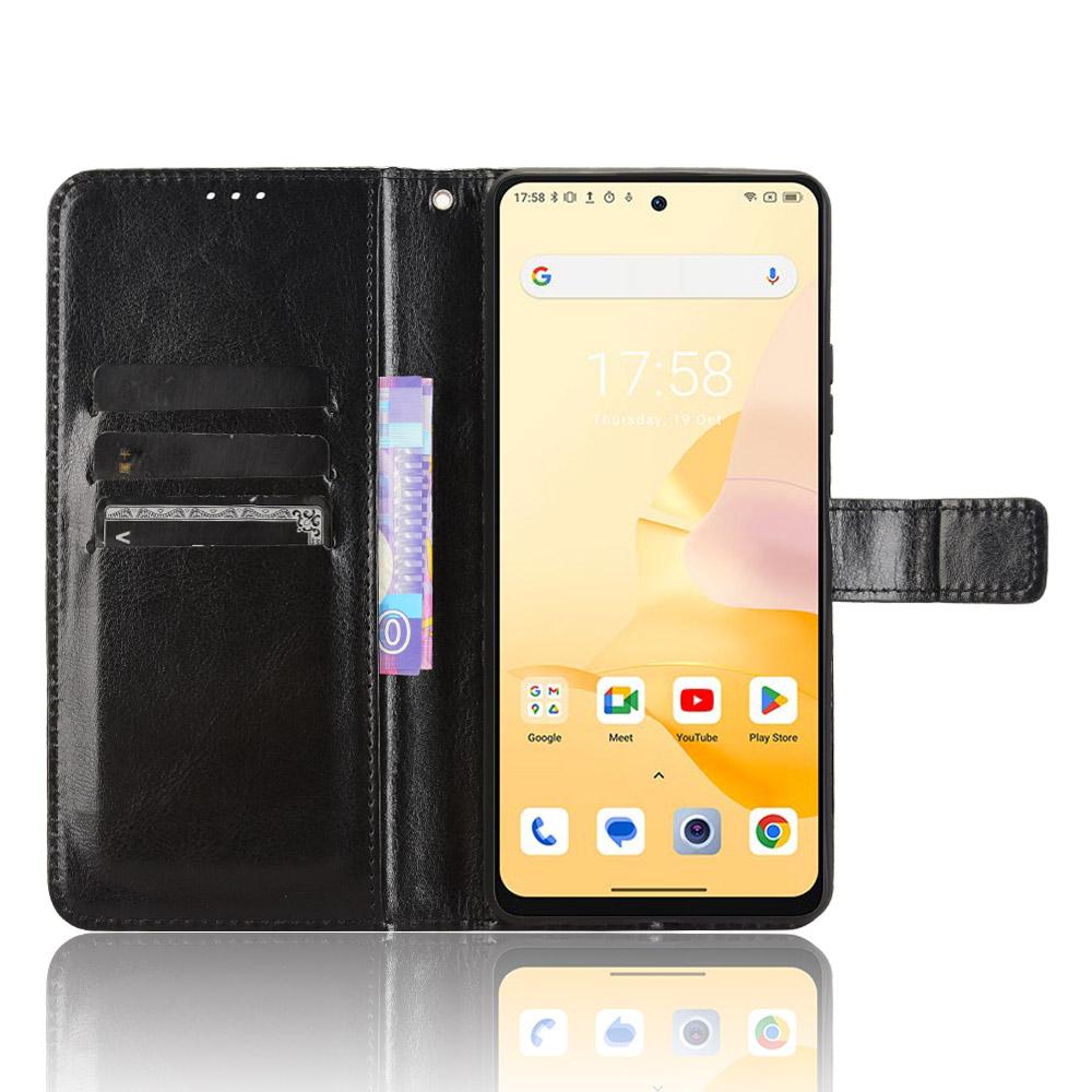 

For Blackview Shark 8/Oscal Tiger 12 Wallet Case Crazy Horse Texture Leather Phone Cover Black