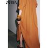 Zaprha 2025 Summer New Bow Series Adjustable round Neck Puff sleeve Long Sweater Type Dress 8192175