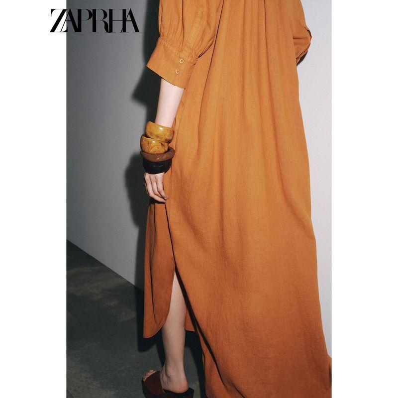 Zaprha 2025 Summer New Bow Series Adjustable round Neck Puff sleeve Long Sweater Type Dress 8192175