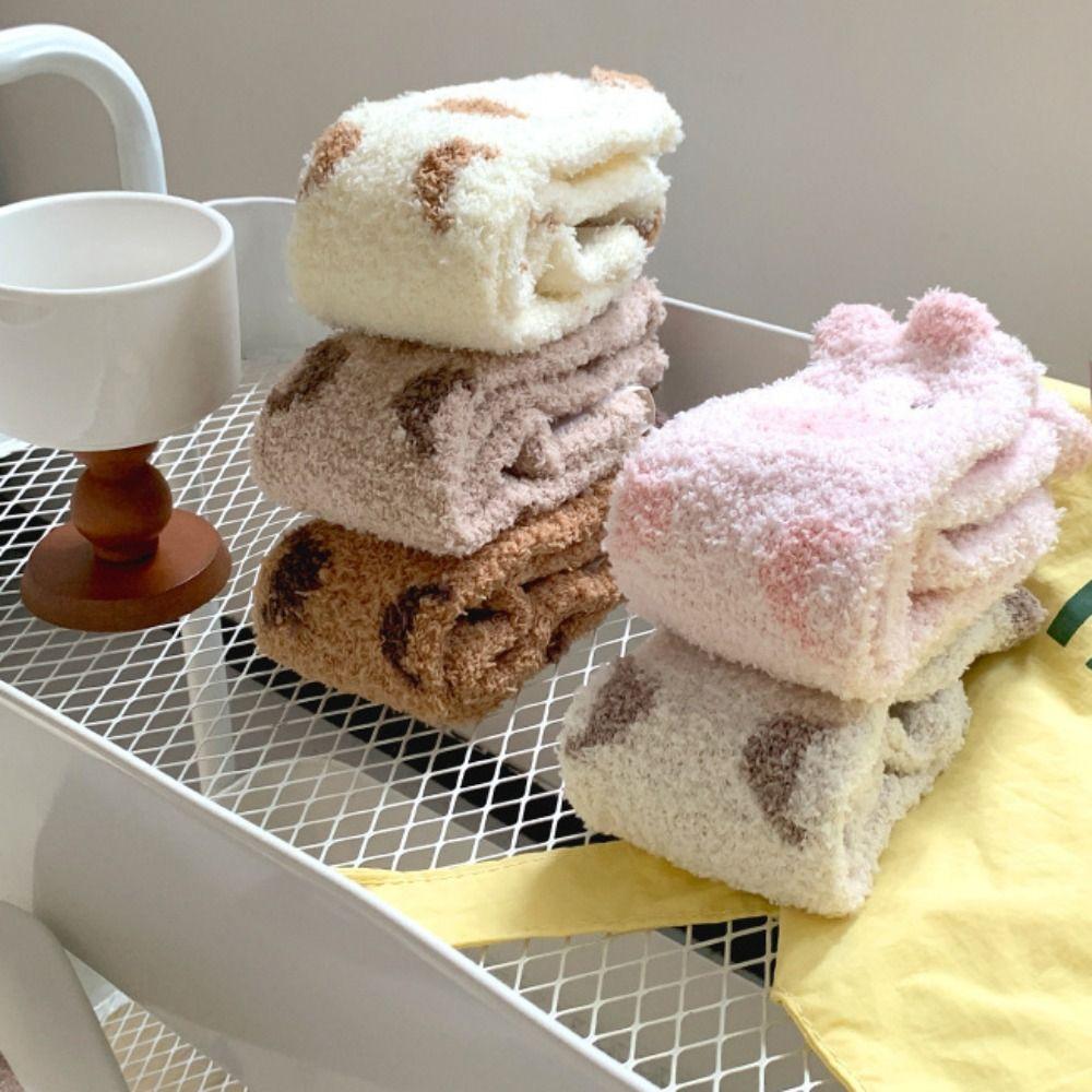 5Pairs Warm Coral Fleece Socks Plush Sleeping Socks Women Sweet Capybara Fleece Socks  Women