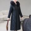 Middelbare leeftijd Vrouw Winter Faux Schapenvacht Jassen Capuchon Bontkraag Elegant Dik Warm Winter Lange Parka's Dames Leren Jas