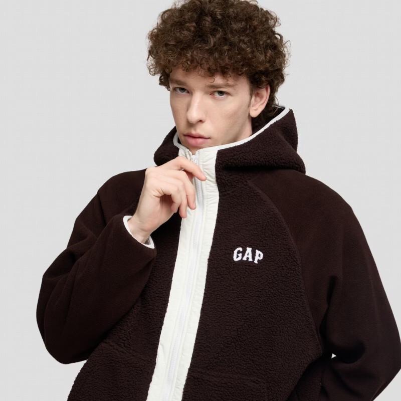 Gap Unisex Fall Colorblock Faux Shearling Hooded Zip-Up Jacket