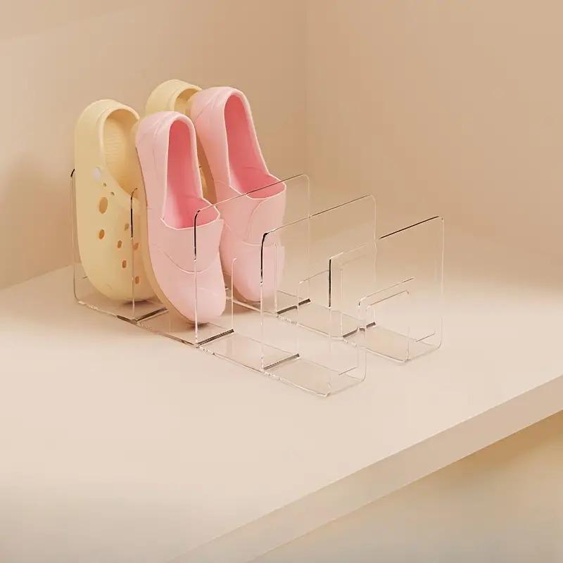 1/2pcs 4 Compartments Transparent Shoe Rack, Acrylic Shoe Storage Rack, No Need for Electricity, Suitable for Various Room Types