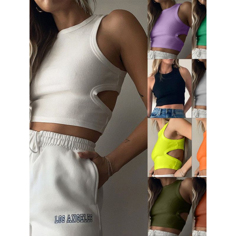 

Solid Color round Neck Backless Top Pure Color Crew Neck Cut Out Backless Slim Fit Tops Tibetan Blue M
