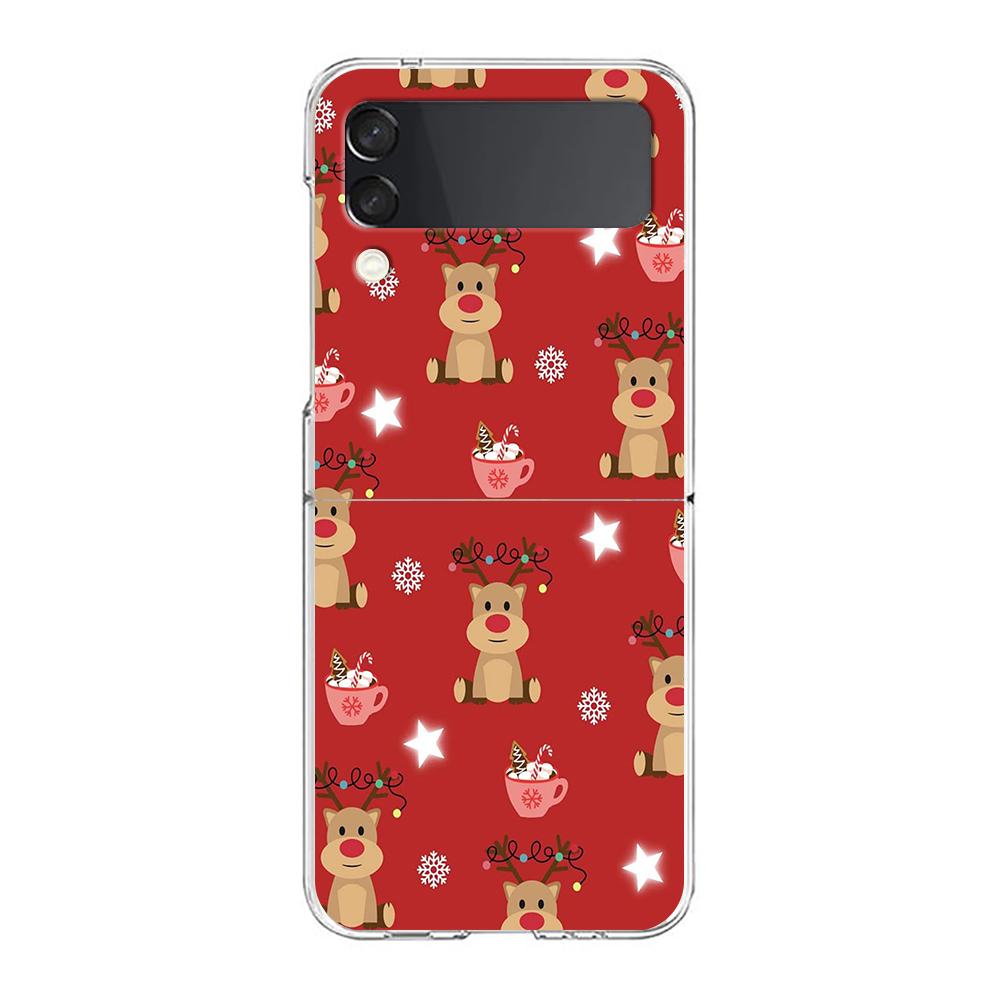 Phone Case For Samsung Galaxy Z Flip 3 4 5 Hard Folding Clear PC Bumper For Samsung Z Flip 6 Back Cover Cartoon Christmas