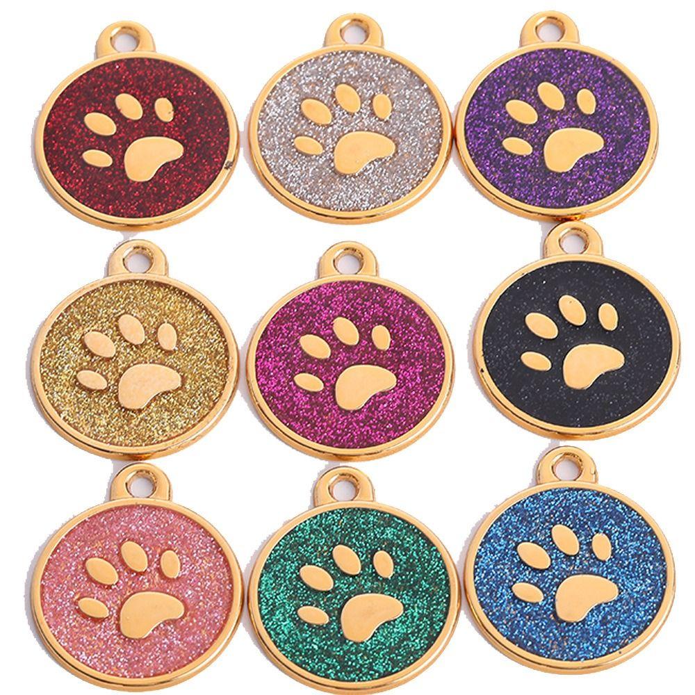 Pet Paw Dog Id Name Tag Personalized Pet Glitter Pendant Cat Tags  Cats