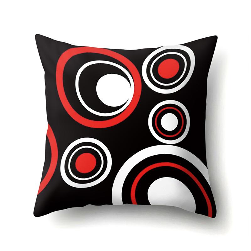 Polyester Pillow Case Car Black and Red Geometric Circle Lines Decorative Home Print Pillow Bedside Cushion Cover
