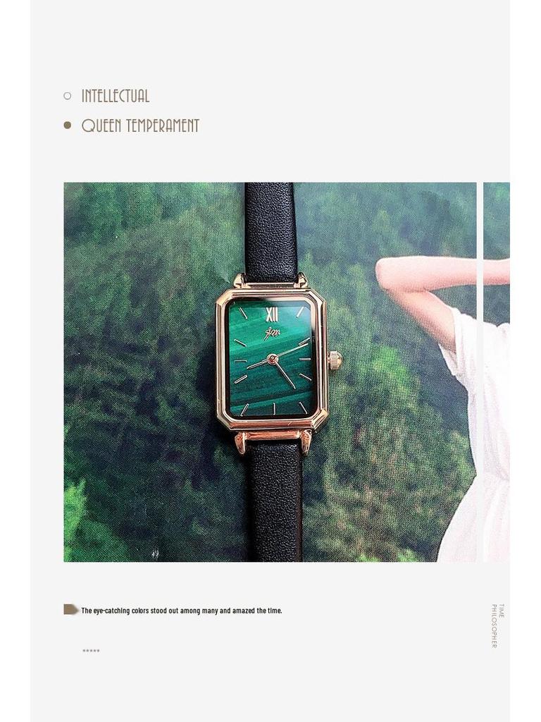 JW Mode-influencer Malachiet Textuur Leerband Quartz Horloge met Groot Wijzerplaat