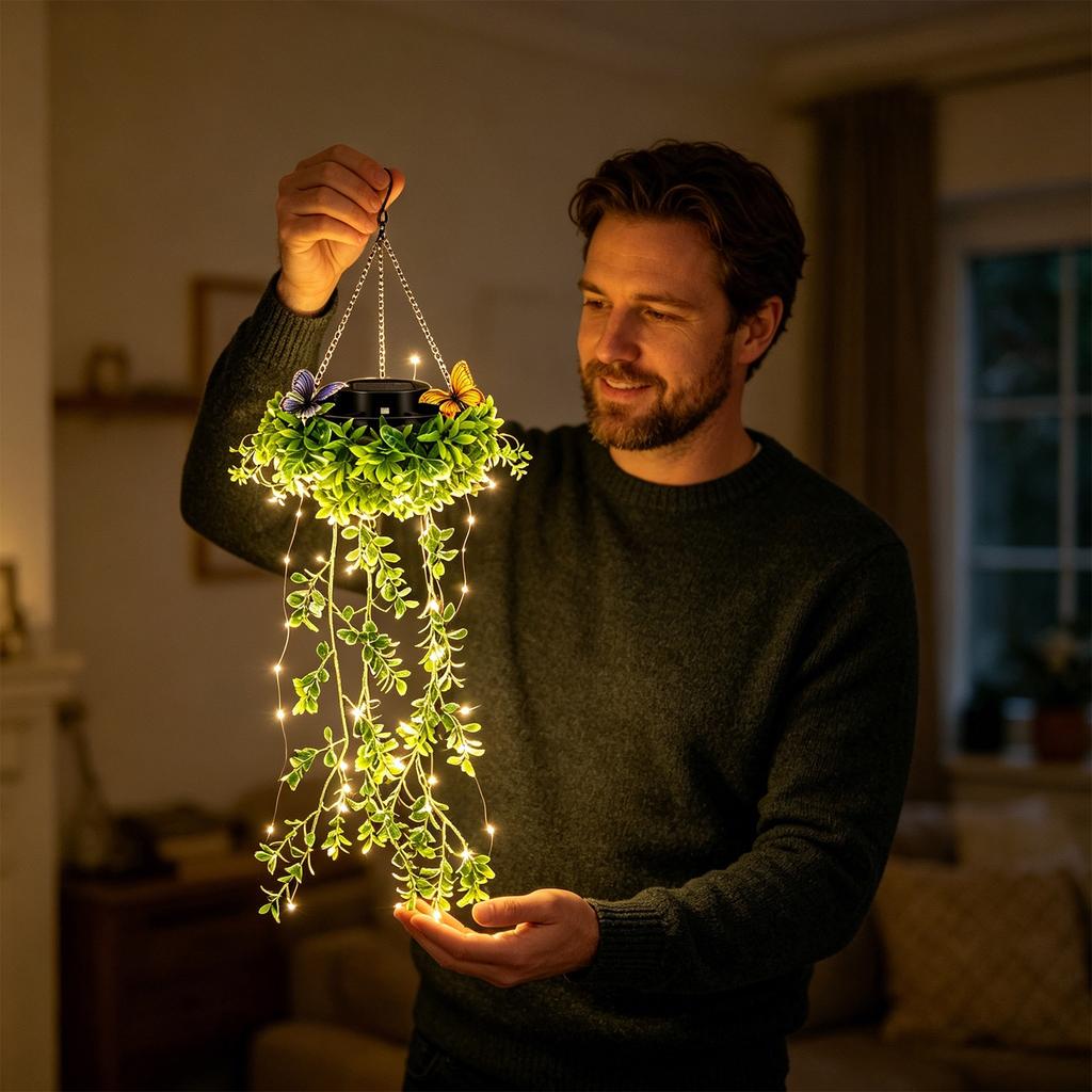 Solar-powered Outdoor Artificial Plants, Balcony Decorative Lights (with Built-in 600mAh -iron Battery)