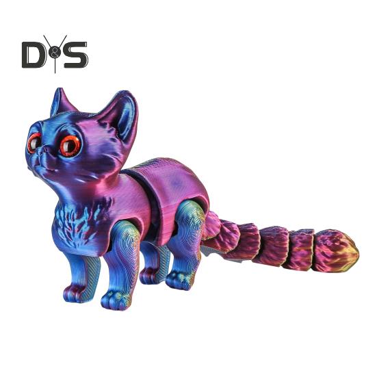 3D Printed Cat Ornament Articulated Cat Figurine with Flexible Limbs And Tail Desktop Pet Cat Fidget Toy for Adults Kids Home Office