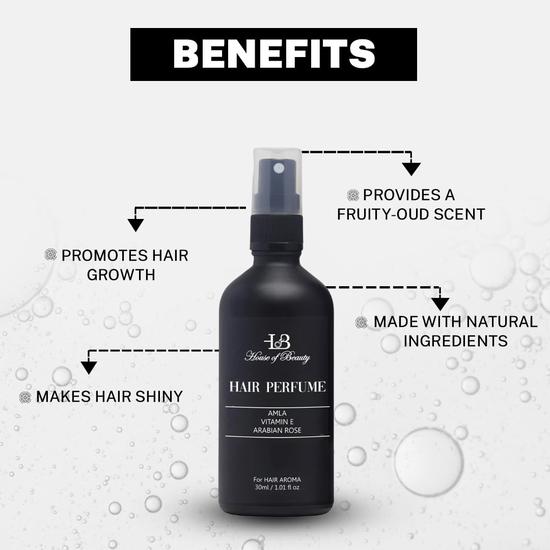 HOUSE OF BEAUTY Hair Spray Perfume With Arabian Oud - Enriched With Amla, Bhringraj Extract & Vitamin E, Unisex, All Hair Types (30Ml)