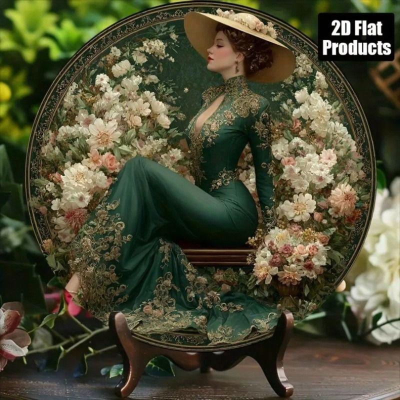 Metal Poster Retro Girl Round Vintage Wall Decor Kitchen