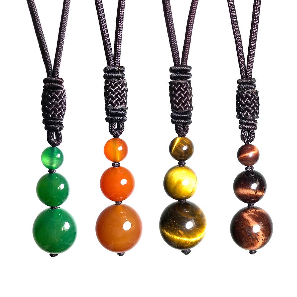 Unisex Agate & Obsidian Necklace: Red Tiger Eye & Silver Pendant, 16MM Stones