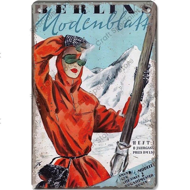 

Плакат о лыжном спорте, винтажные металлические таблички, знаки, горнолыжник, красота, железная жестяная пластина, ретро настенный декор для лыжного клуба, бара, паба, дома 20x30cm-7.9x11.8inch