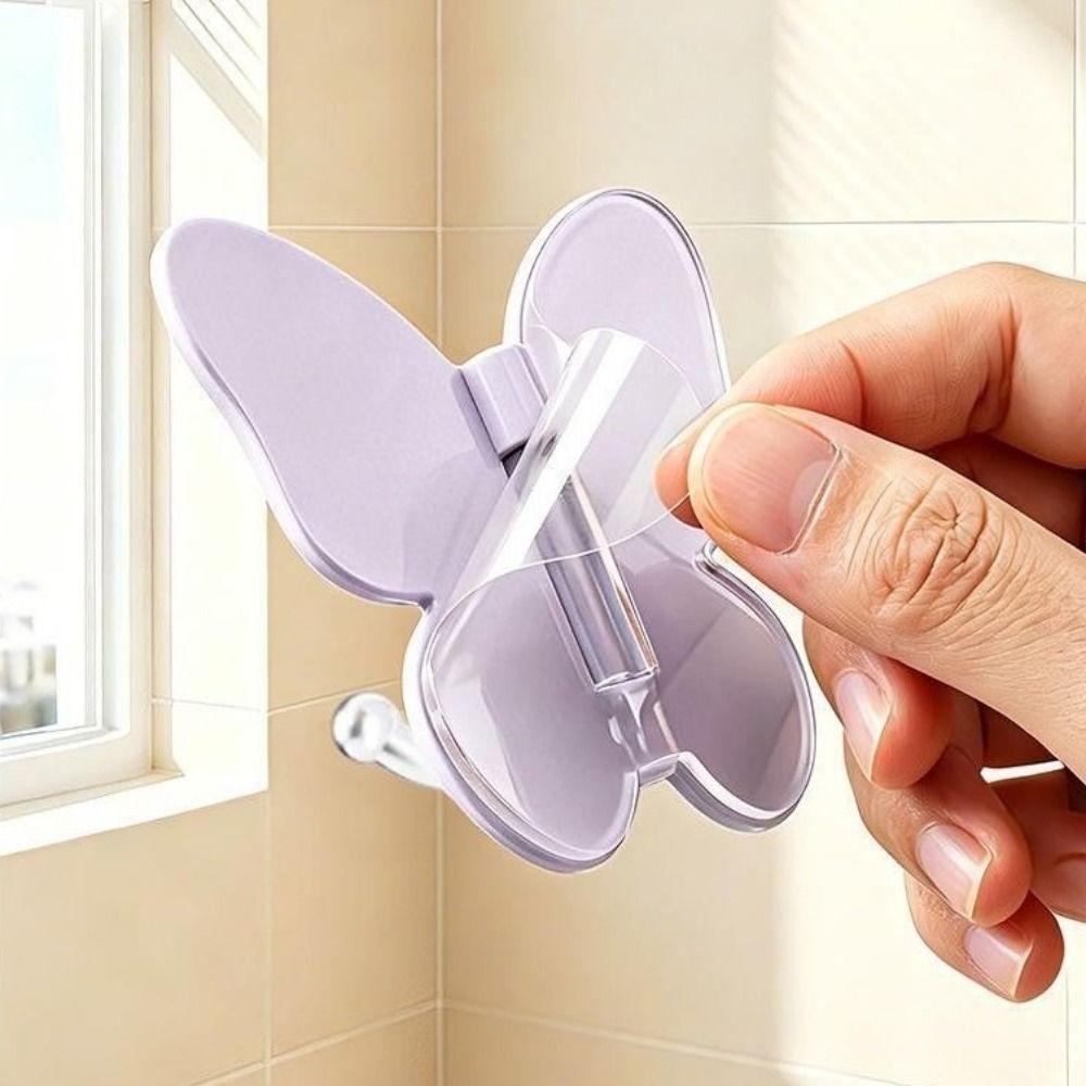 4PCS Plastic Rotating Butterfly Wall Hooks Wall Mounted Butterfly Storage Hanger Kitchen