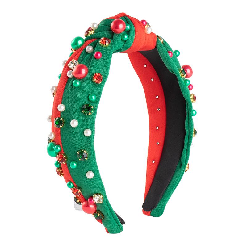Trendy Christmas Red & Green Beaded Rhinestone Headband - Women's High-Quality Festive Hair Accessory