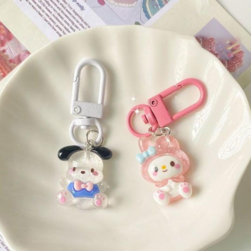 Sanrio Anime Hello Kitty Transparent Fine Flashing Keychain Cartoon Cinnamon Dog Kuromi Melody Bag Pendant Cute Key Accessories