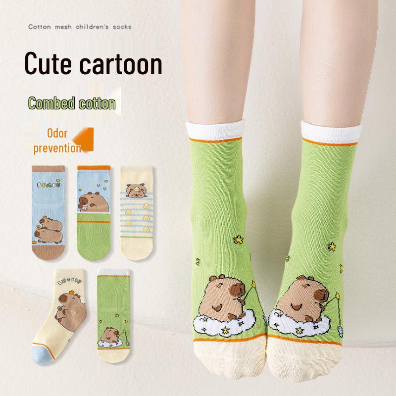 Yi Huo Kids' Spring & Autumn Combed Cotton Socks - Breathable, Sweat-Absorbing, Warm Socks for Boys and Girls.