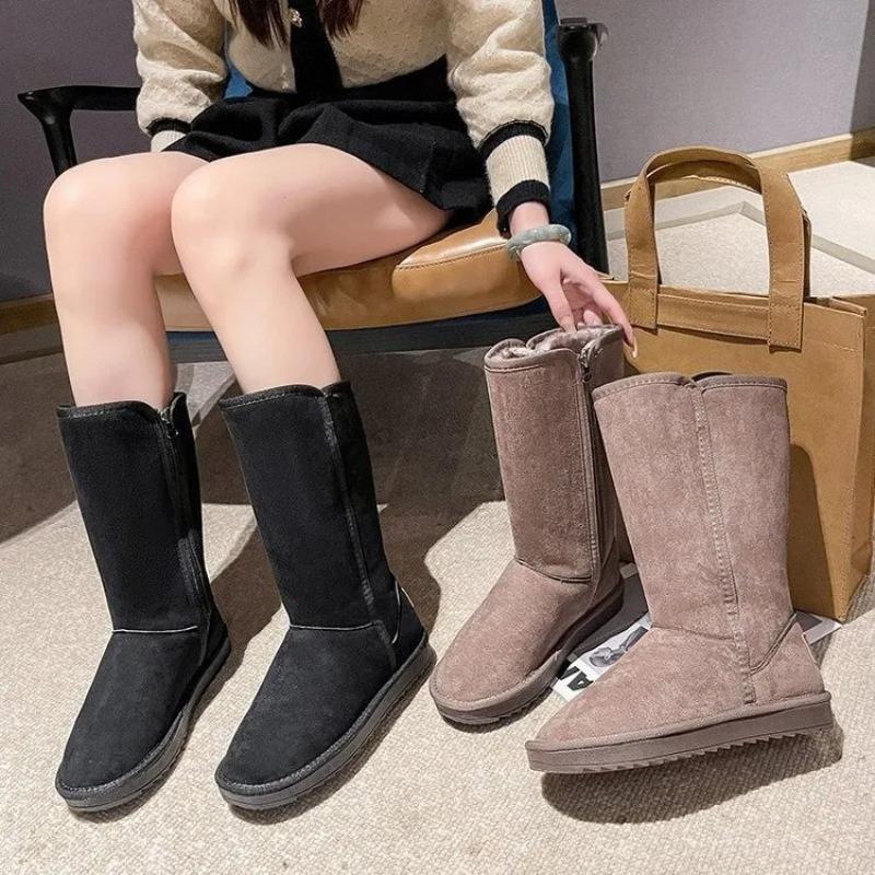 Winter Long Tube Large-sized Side Zipper Women's Snow Boots High Top Velvet Warm Round Toe Thick Soled Cotton Shoes Botas Mujer
