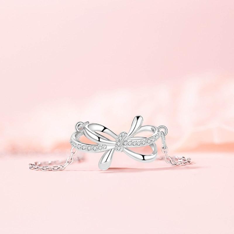 Blingbling Crystal Diamante Bowknot Necklace Clavicle Chain Gifts for Girls Present Sexy Diamante Clavicle Chain