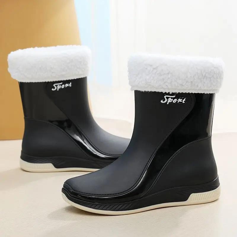 

Модные женские резиновые сапоги Теплые осенне-зимние резиновые сапоги, Нескользящая женская резиновая обувь Взрослые резиновые сапоги с флисом 37