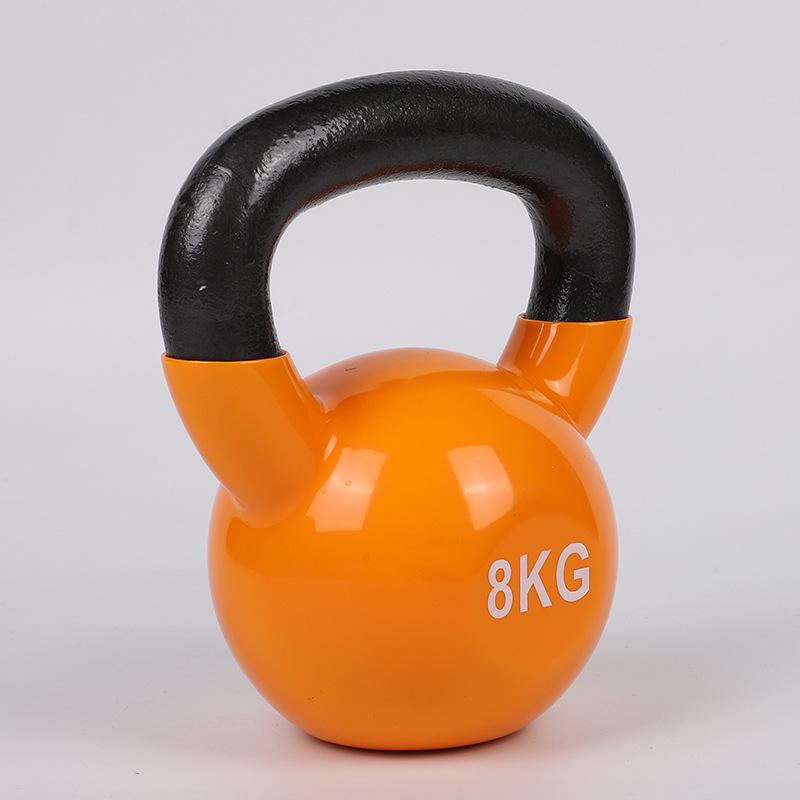 Plastic-Coated Cast Iron Kettlebell with Colored Handle for Home Fitness, Squat, Arm, and Glute Training.