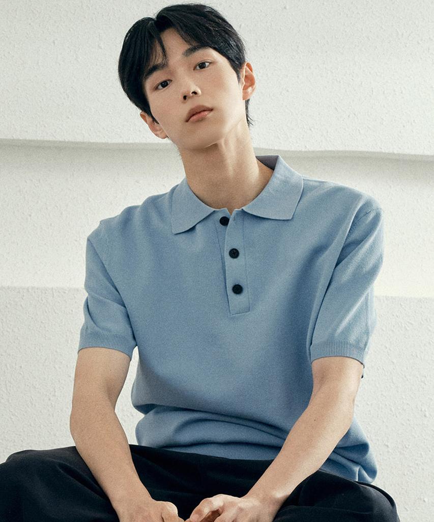MINDBRIDGE [Couture] Collared Semi-Overfit Minimal Short Sleeve Knit - 2 Colors