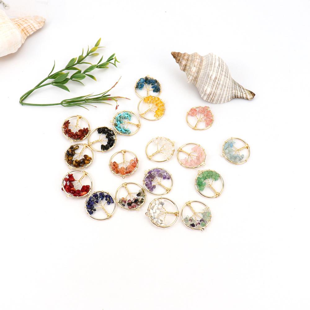 Gold 3Cm Tree Of Life Pendant Natural Crystal Gravel Fortune Tree Necklace Diy Accessories N114