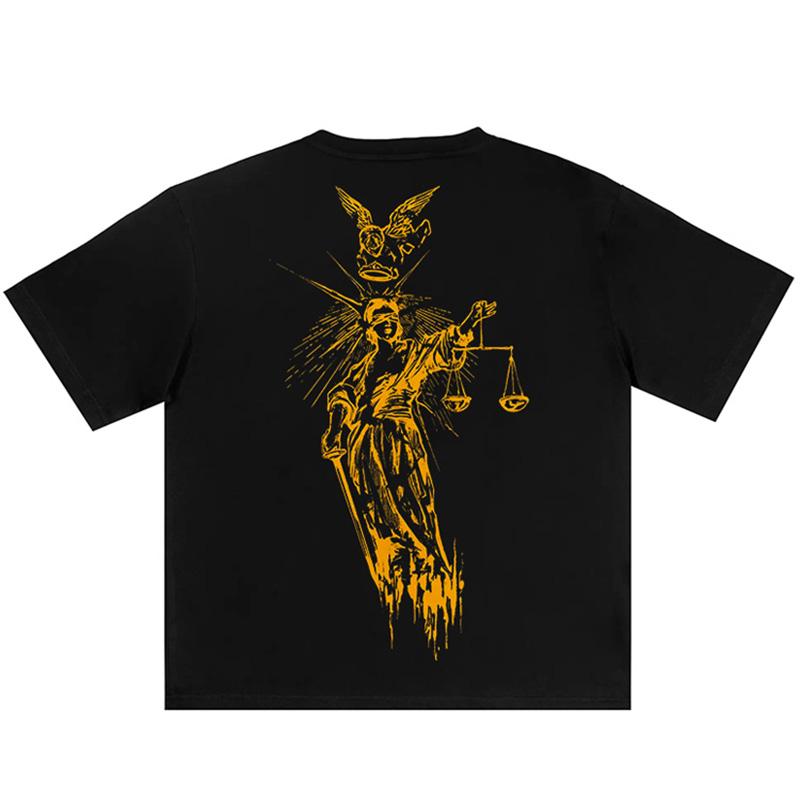 Men TShirt Justice Black Cotton Graphic Oversized Vintage Summer Short Sleeve Tees Tops Harajuku Korean Y2k Streetwear Clothes