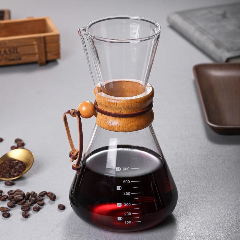 High Temperature Resistant Glass Hand Brewed Coffee Pot Capacity 400-800 Ml Filter Double Layer Design