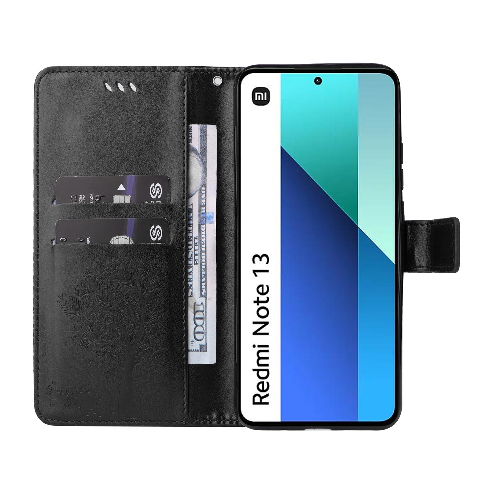 

For Xiaomi Redmi Note 13 4G Phone Case with Stand Cat Tree Pattern Leather Wallet Mobile Cover Purple