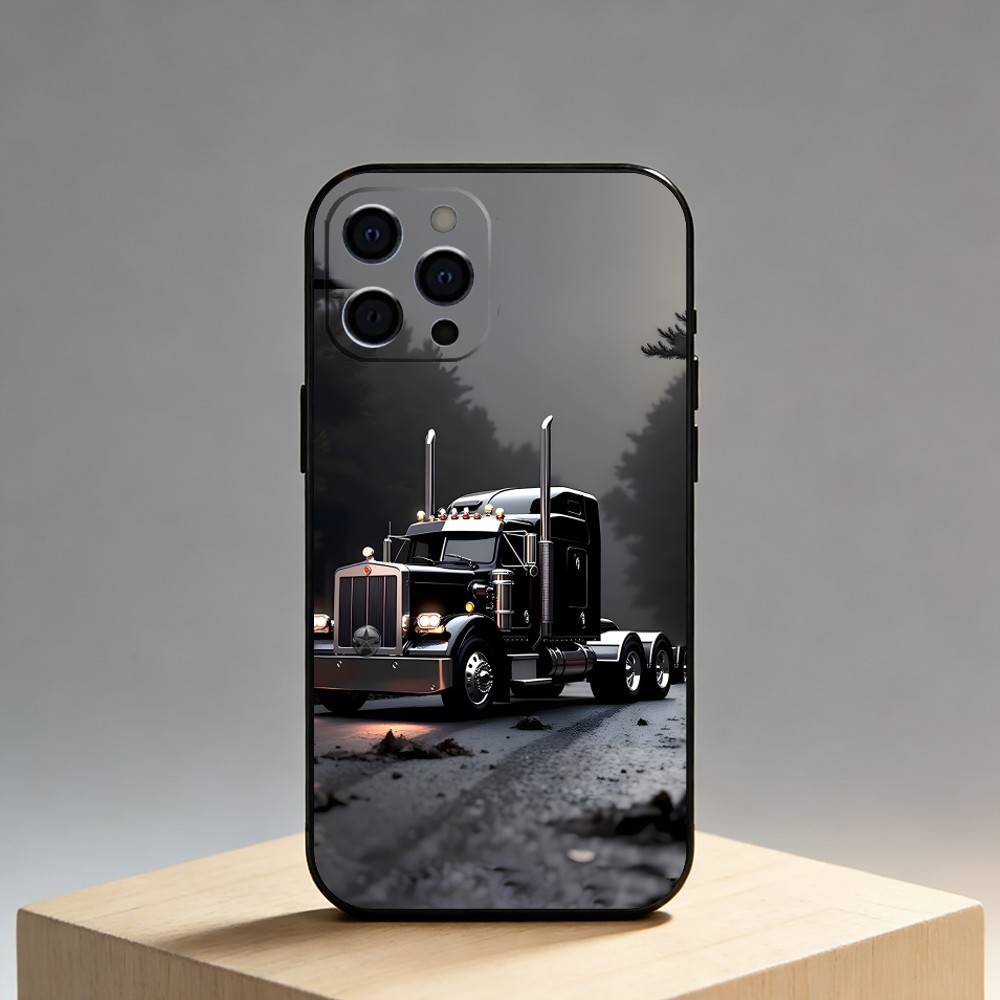 

E-Euro T-Truck Phone Case For iPhone17,16,15,14,13,12 Plus,Max Soft Silicone Black Cover iPhone15