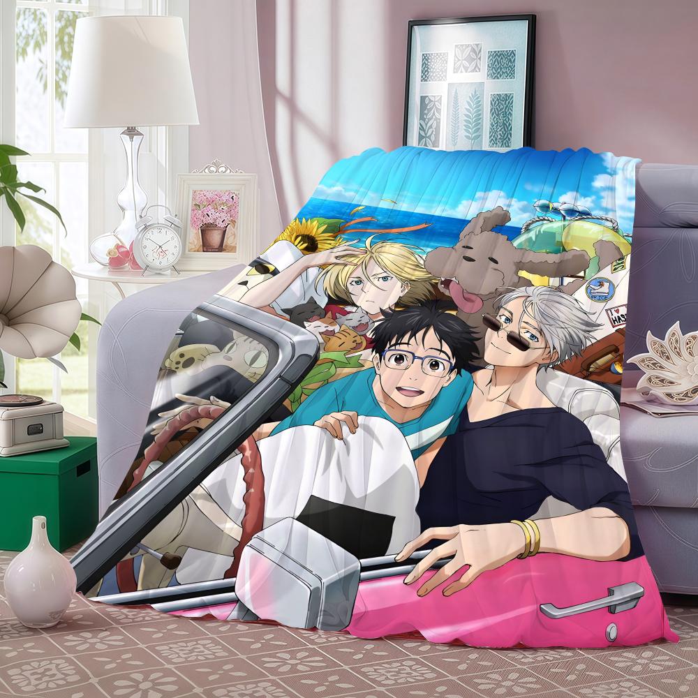 Anime Y-Yuri on Ice Throw Lightweight 240g Flannel Blanket Soft Skin-friendly for Summer Cooling