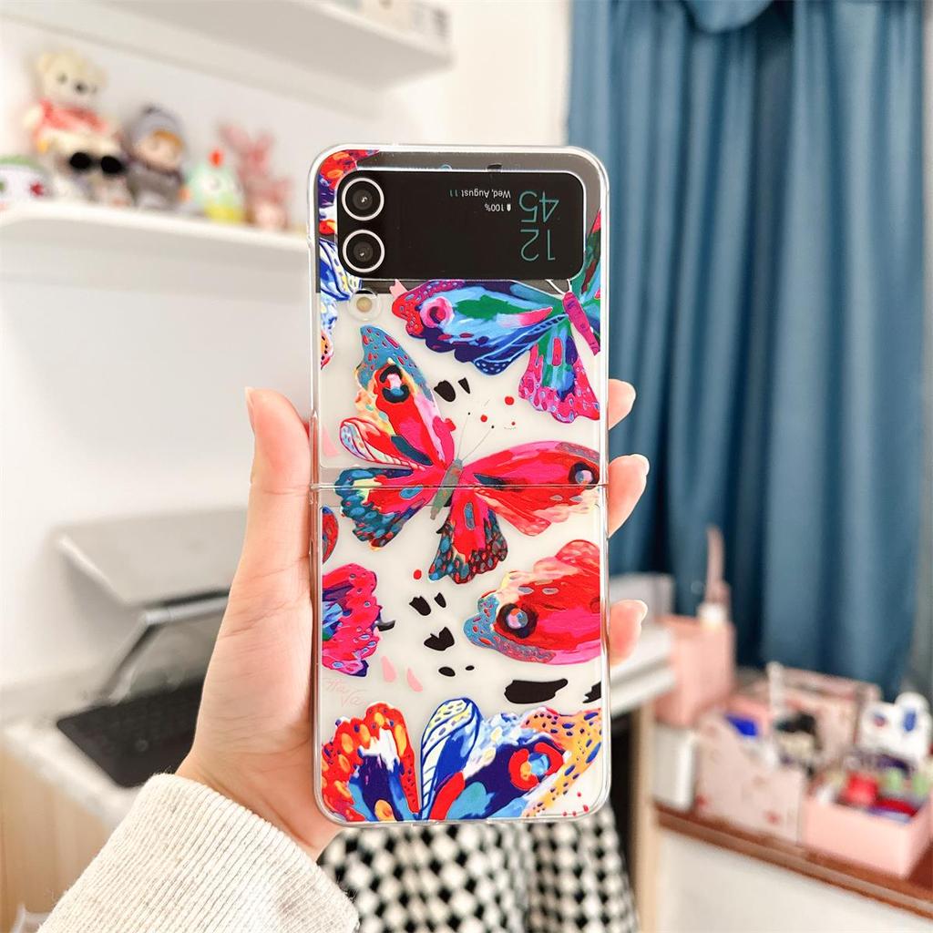 Pentru Samsung Galaxy Z Flip 4 3 Husă Acuarelă Fluture Model Vopsită Transparentă Pliabilă Antișoc Pc Hard Cover Accesorii